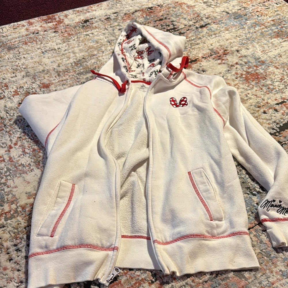 Disney White and Red Hooded Jacket with Sporty Design